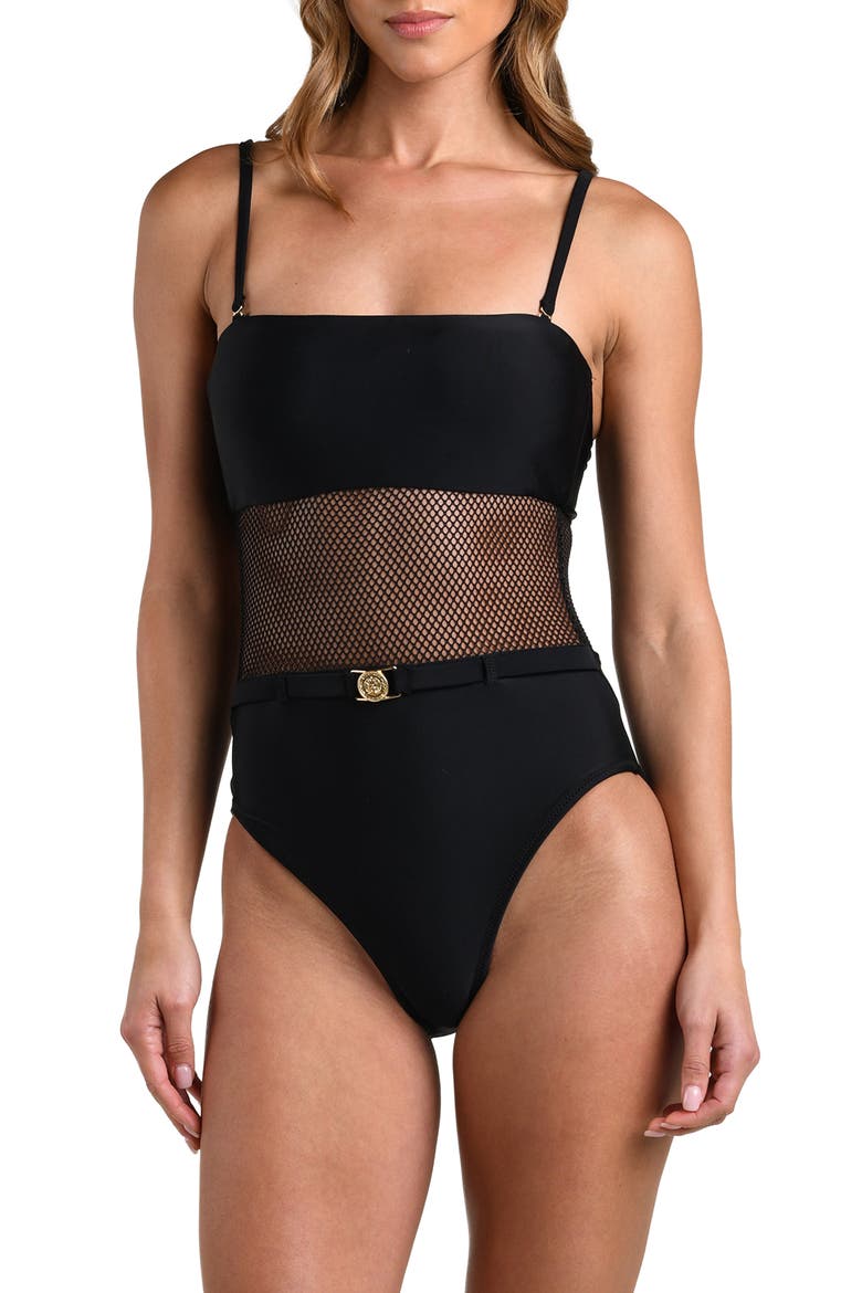 Tory Belted One-Piece Swimsuit, Main, color, BLACK
