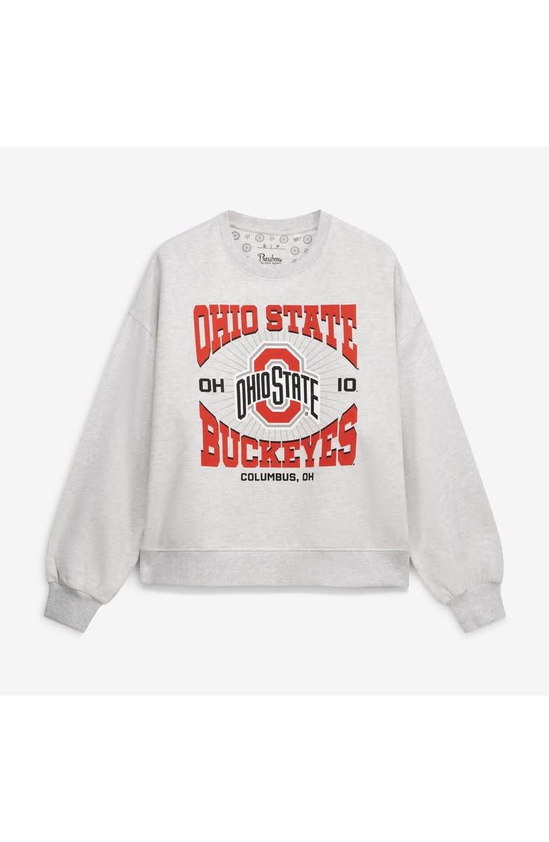 PRESSBOX Women's Pressbox Oatmeal Ohio State Buckeyes Waist Length Oversized Janise Melange Sweatshirt, Main, color, Oatmeal