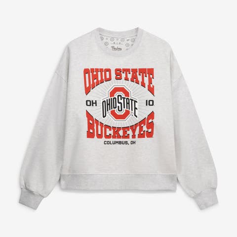 Women's Pressbox Oatmeal Ohio State Buckeyes Waist Length Oversized Janise Melange Sweatshirt