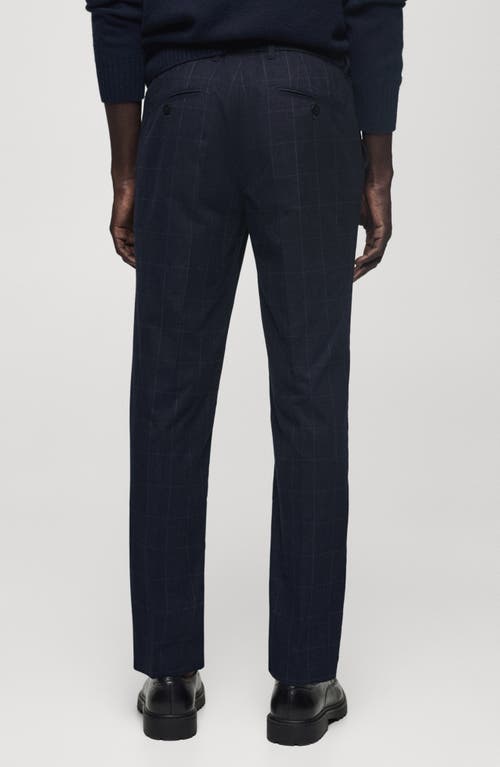 Mango Check Slim Fit Pants In Dark Navy