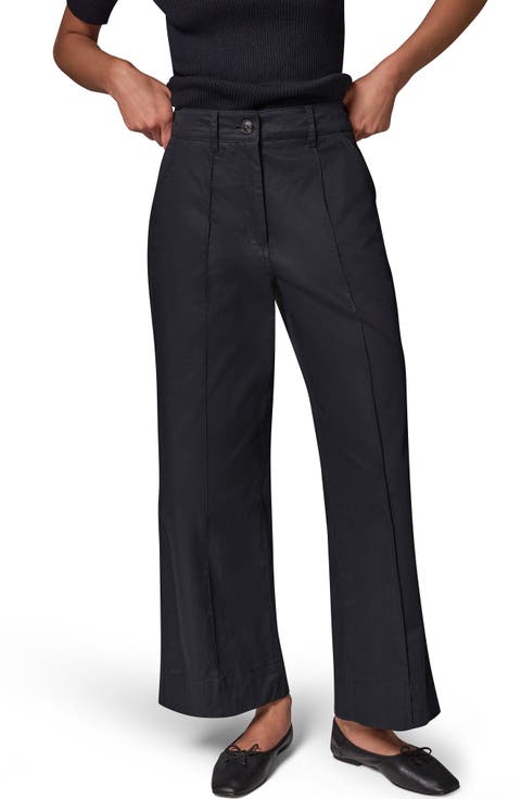 Pintucked Mid Rise Straight Leg Twill Crop Pants