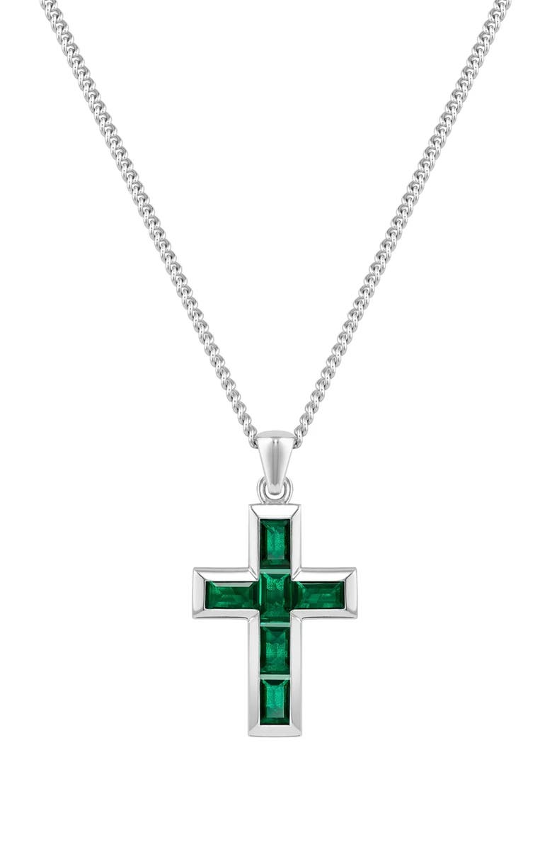 Vincero Men's Stone Cross Pendant Necklace, Main, color, Green Nano
