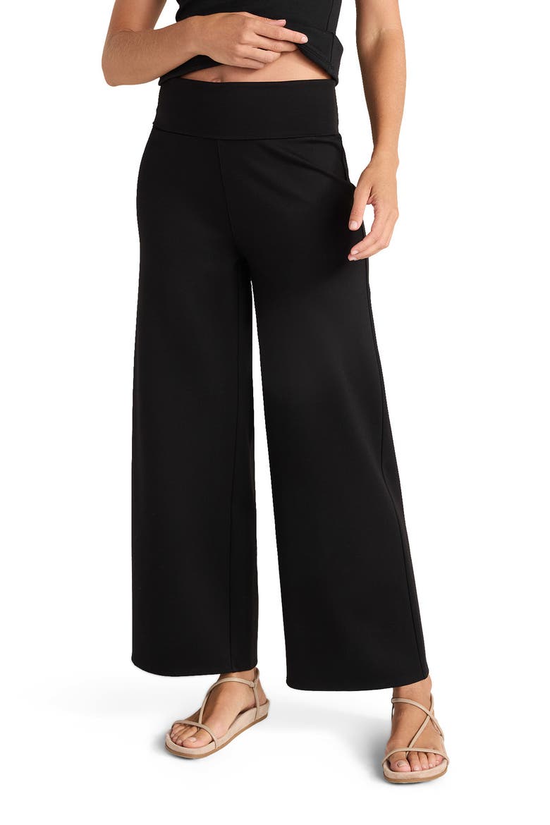 Organic Cotton Modal Foldover Wide Leg Pants, Main, color, Black