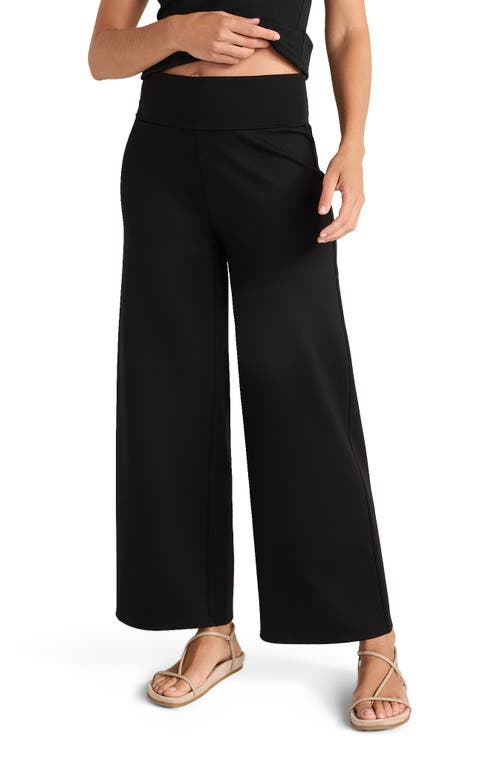 Haven Well Within Organic Cotton Modal Foldover Wide Leg Pants in Black at Nordstrom, Size Medium