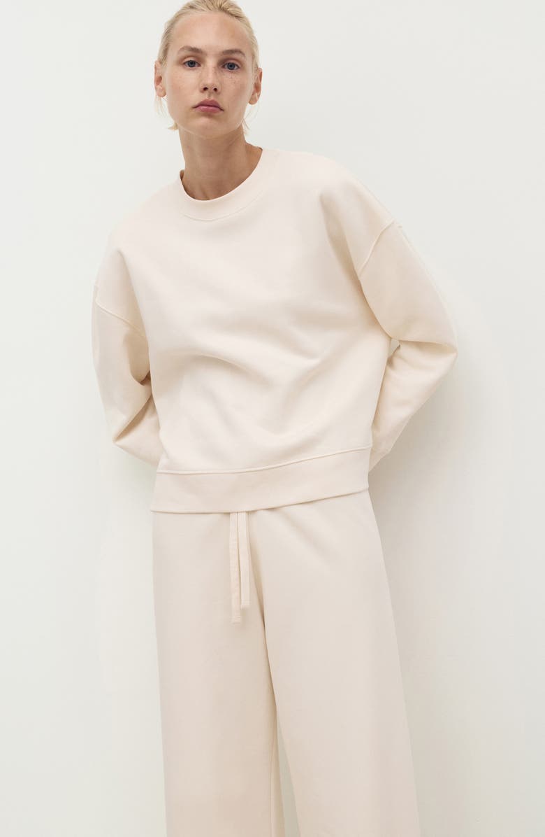 MANGO Cotton Blend Wide Leg Lounge Pants, Alternate, color, Vanilla