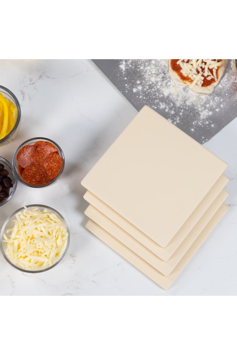 Cordierite Square Pizza Stone 4 Piece Set, 7.5x7.5-Inch, Alternate, color, Beige