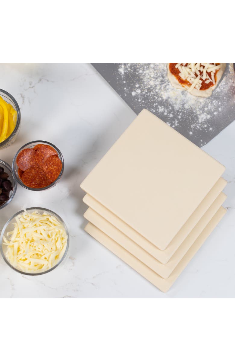 Old Stone Cordierite Square Pizza Stone 4 Piece Set, 7.5x7.5-Inch, Alternate, color, Beige