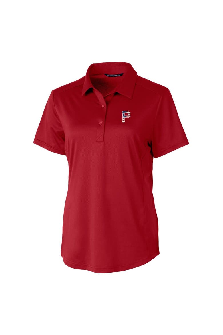 Women's Cutter & Buck Cardinal Pittsburgh Pirates Americana Logo Prospect DryTec Textured Stretch Polo, Alternate, color, Cardinal