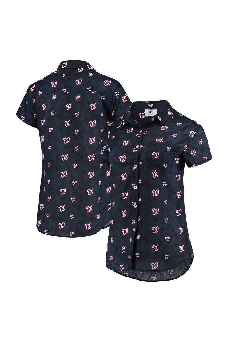 Women's FOCO Navy Washington Nationals Floral Button Up Shirt, Main, color, Navy