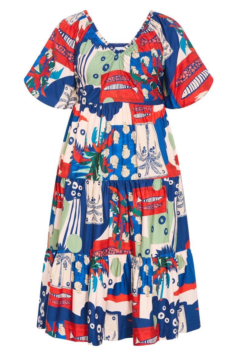 Fantasy Print Flared Midi Dress, Alternate, color, MARINE SCAPE
