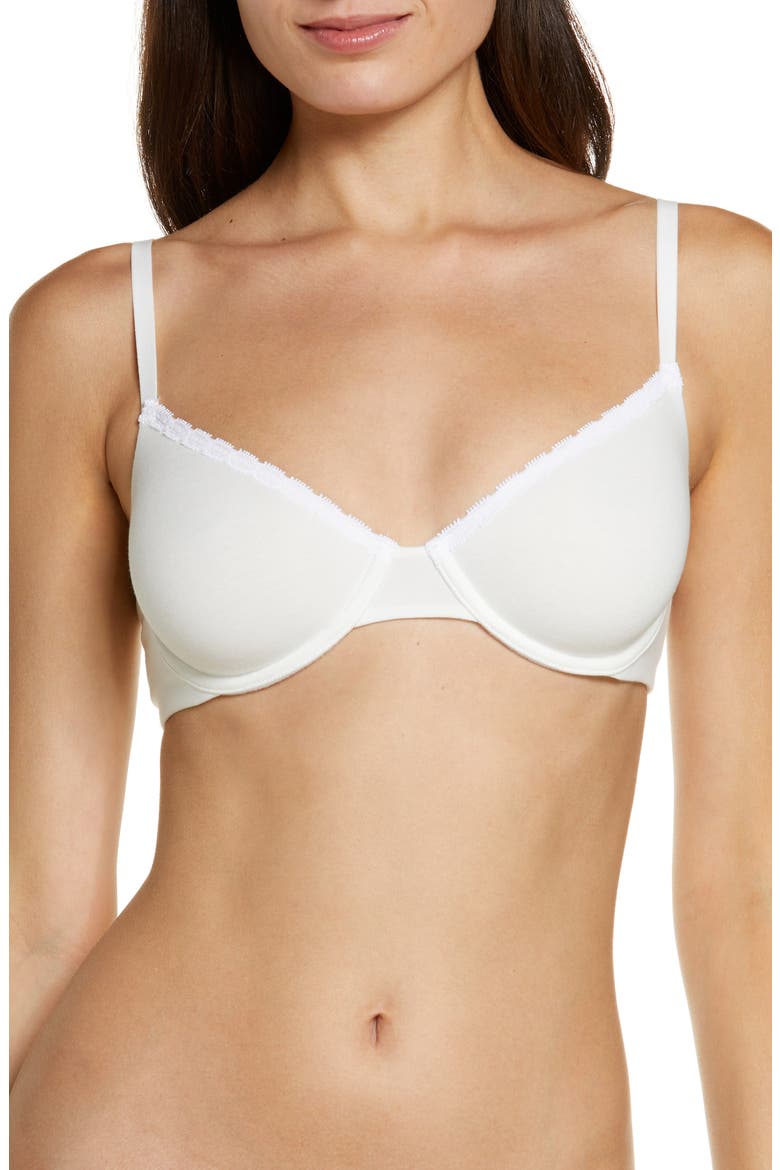 Adorned Cotton Blend Underwire Bra, Main, color, WHITE