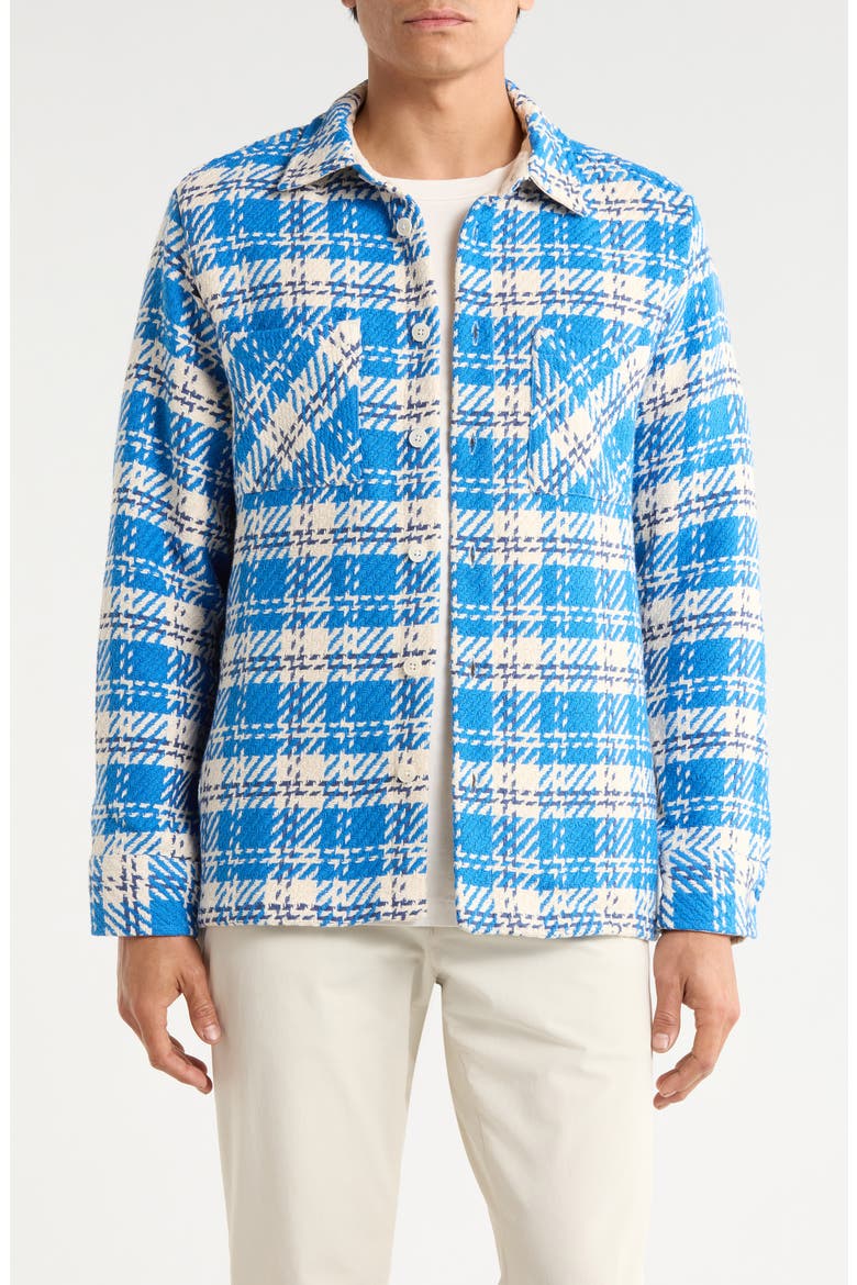 Whiting Oran Check Recycled Cotton Blend Overshirt, Main, color, BLUE / ECRU