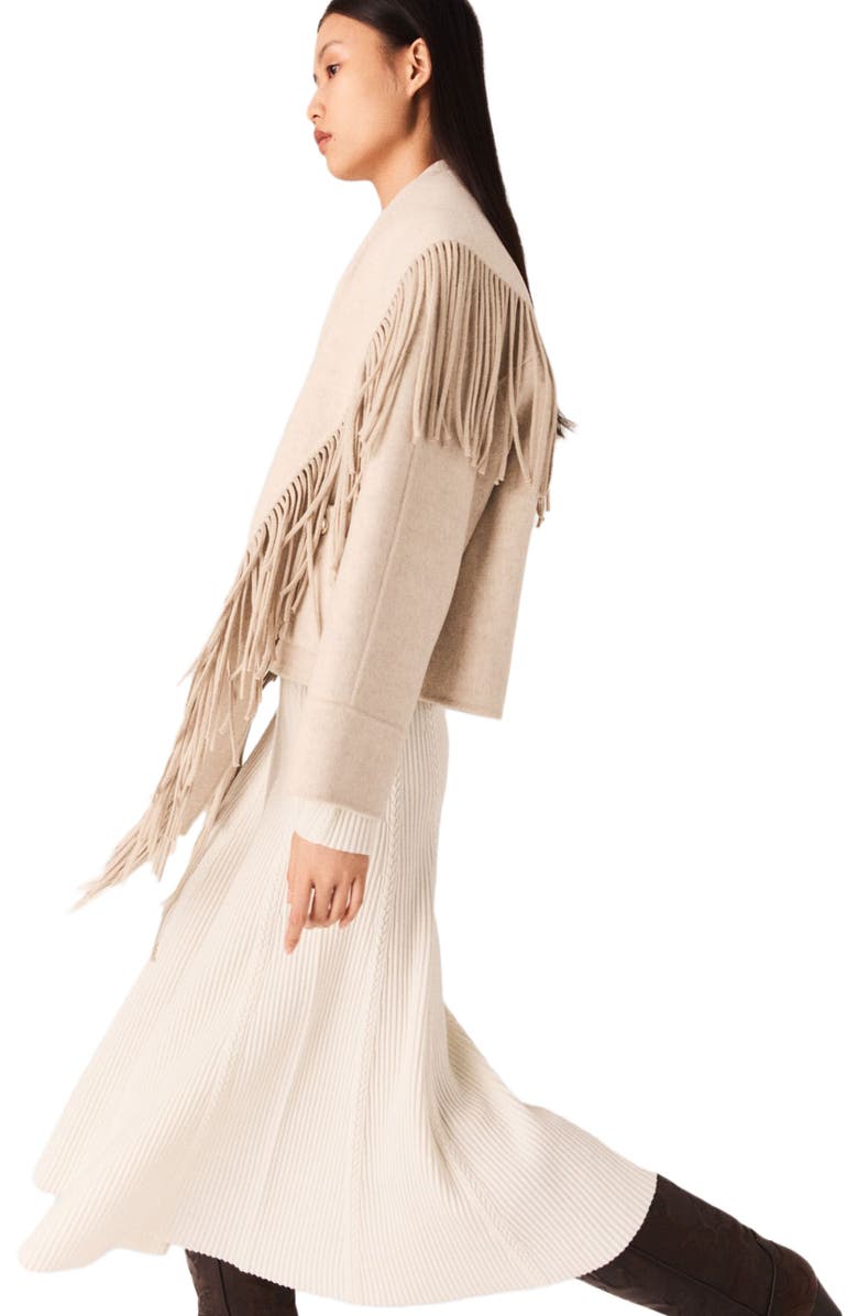 maje Cropped wool coat with removable scarf, Alternate, color, 