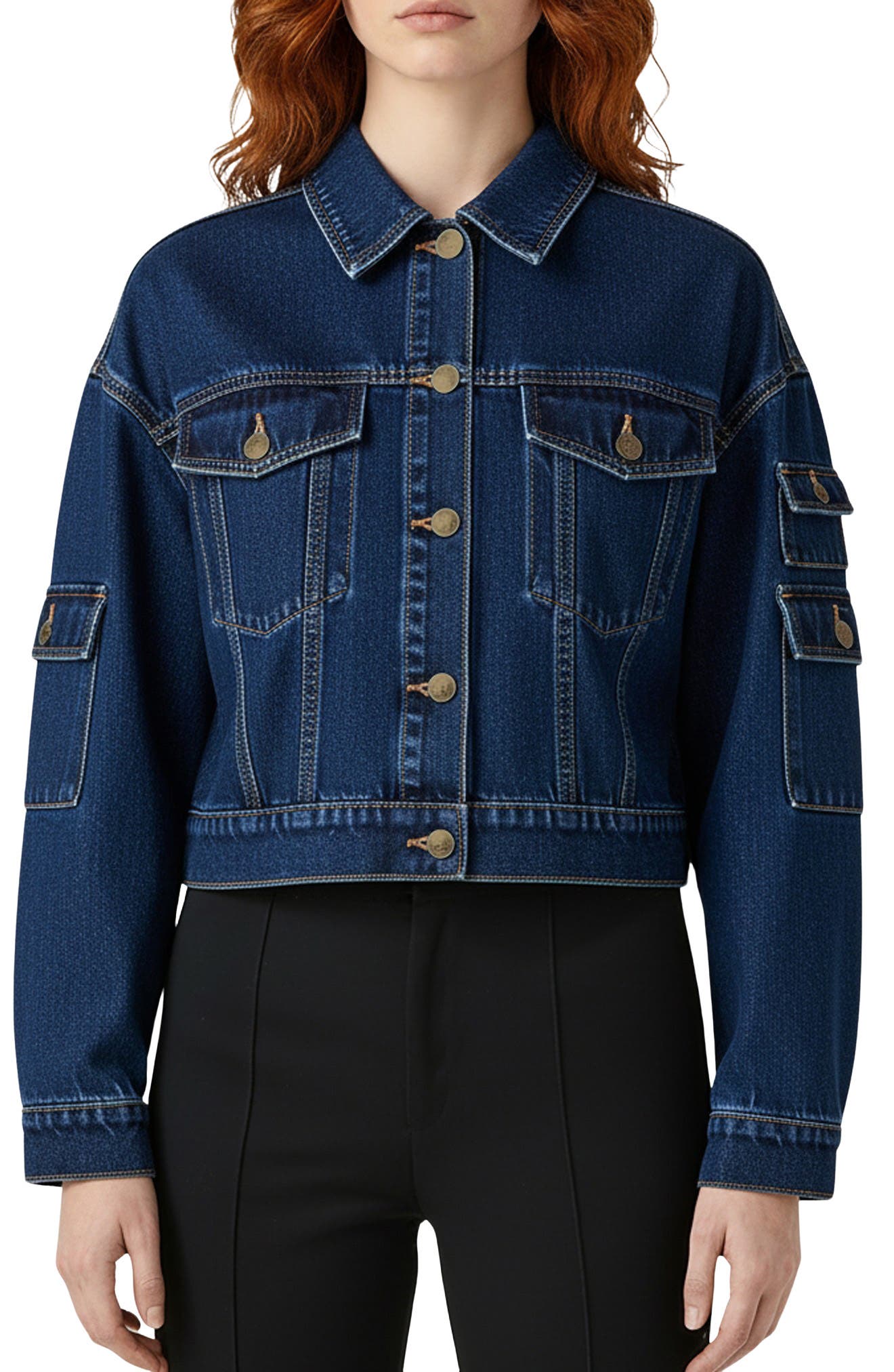 bebe The Cargo Crop Denim Jacket