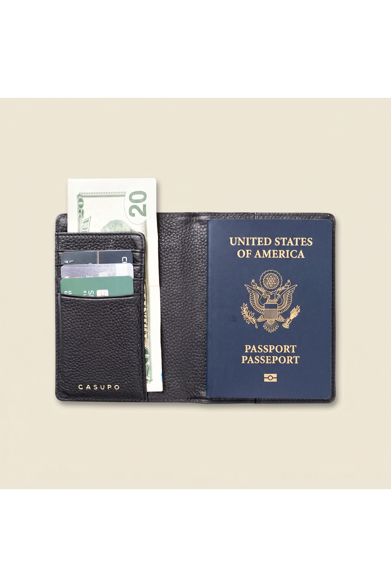 Leather Passport Wallet with RFID Protection, Main, color, Black