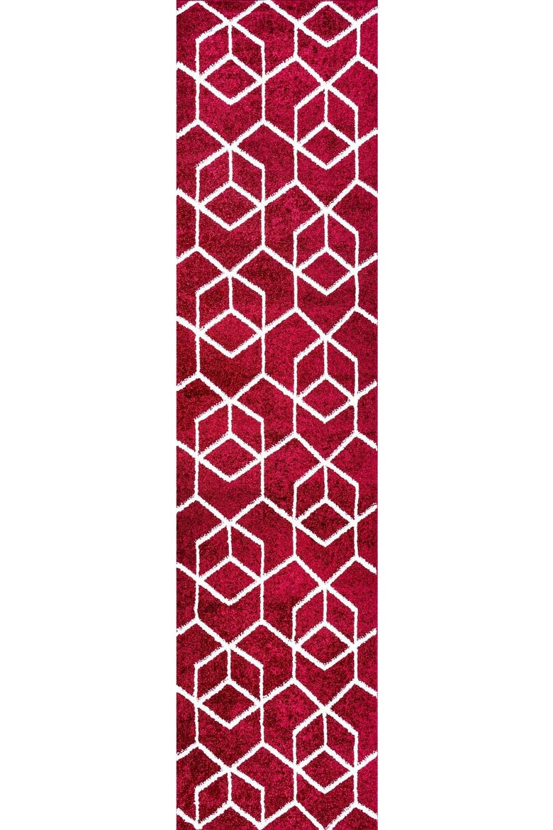 Tumbling Blocks Modern Geometric Area Rug, Main, color, Red/White