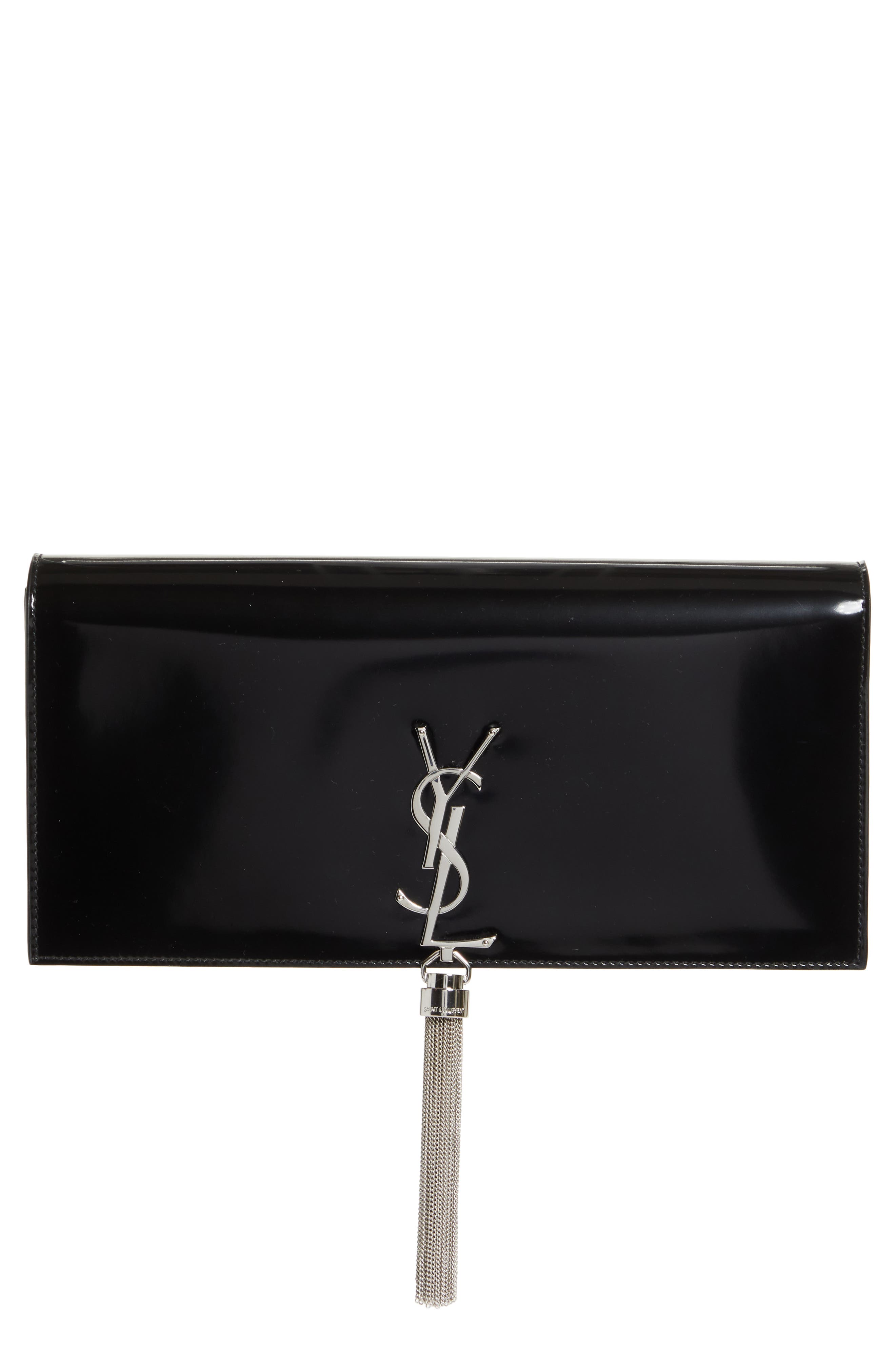 Saint Laurent Kate Glossy Leather Clutch, Main, color, 