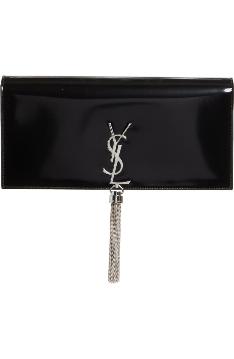 Saint Laurent Kate Glossy Leather Clutch, Main, color,