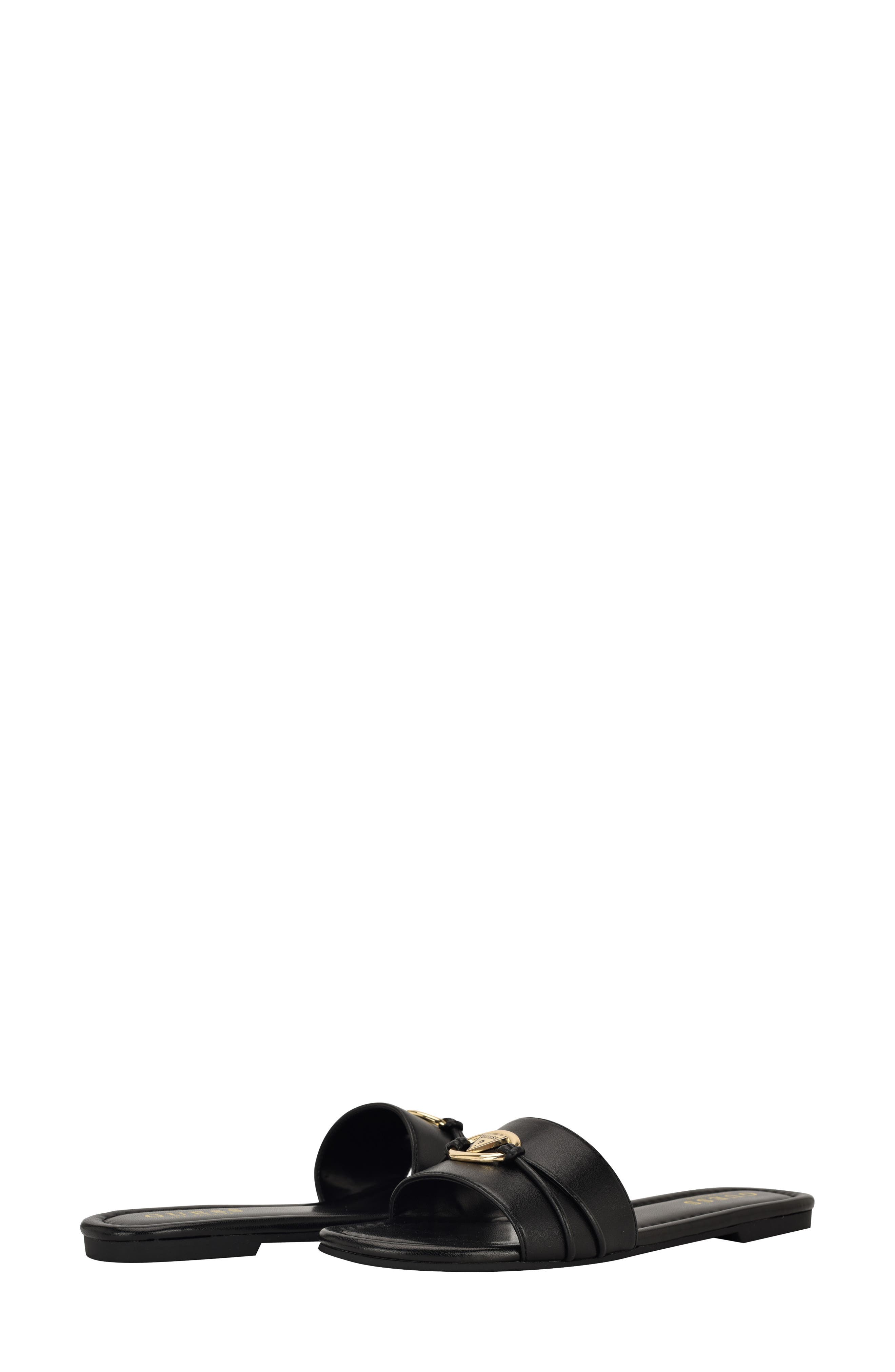 GUESS <p>Flynzy Faux Leather Slide Sandal (Women)</p>, Alternate, color, Black