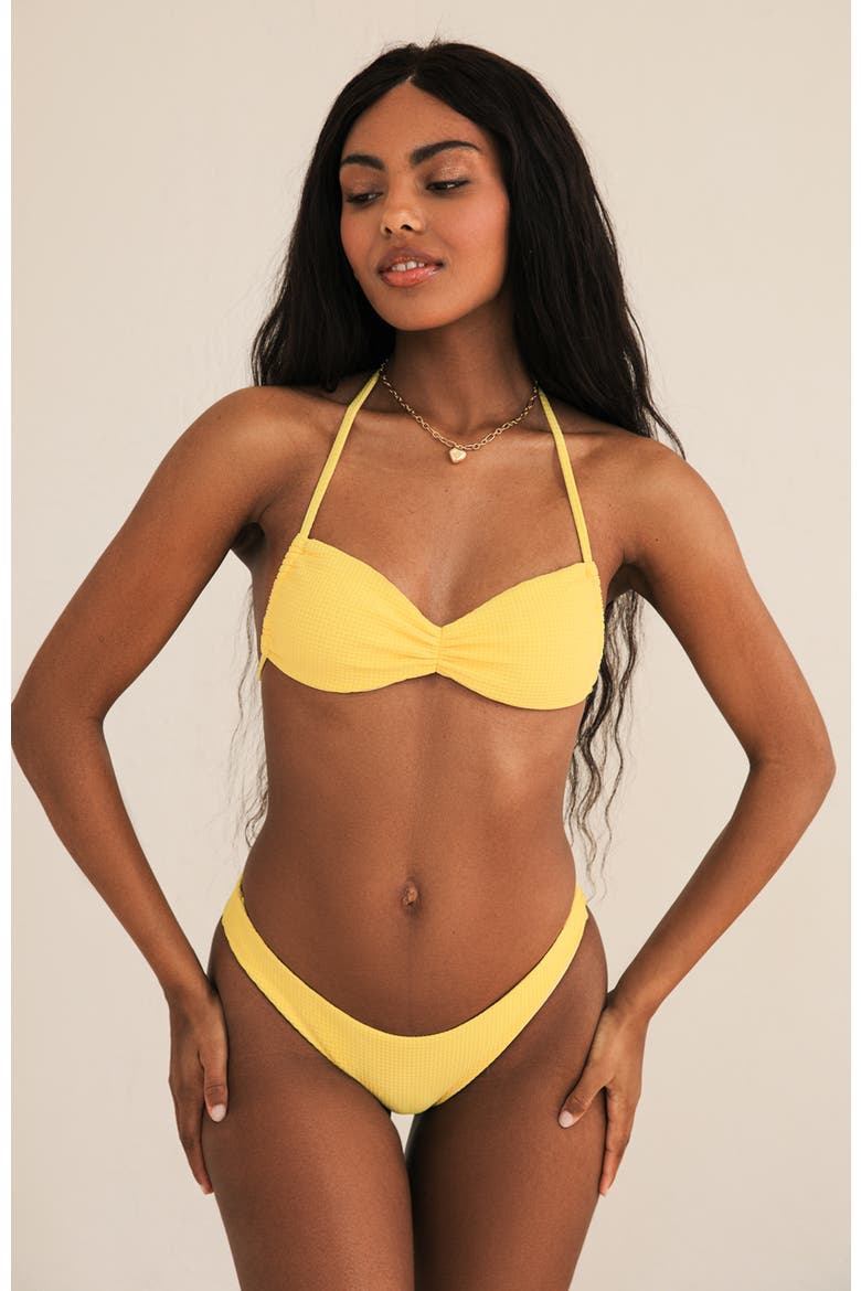 Christina Tie Bandeau Bikini Top, Main, color, Sunshine Waffle