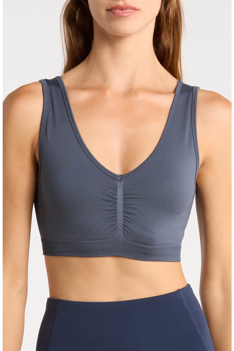 Ruched Longline Seamless Bra, Main, color, NAVY ARMADA