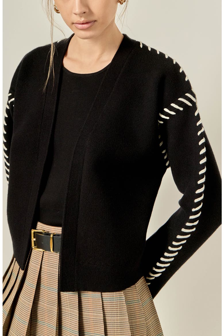 Whipstitch Cardigan, Alternate, color, BLACK/ WHITE