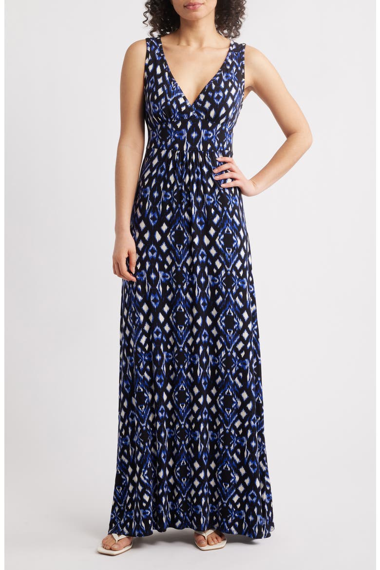 Sleeveless Jersey Maxi Dress, Main, color, BLACK/ ROYAL