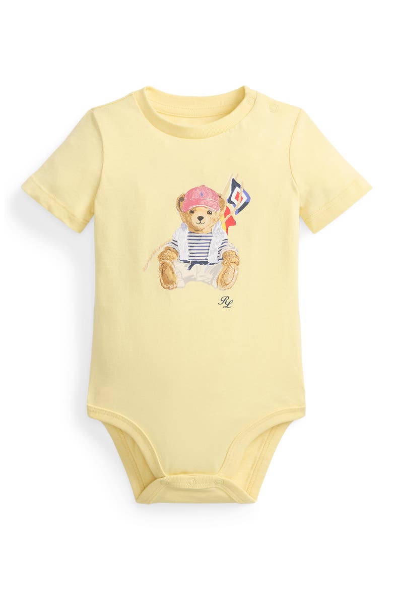 Polo Bear Cotton Jersey Bodysuit, Main, color, T BIRD YELLOW