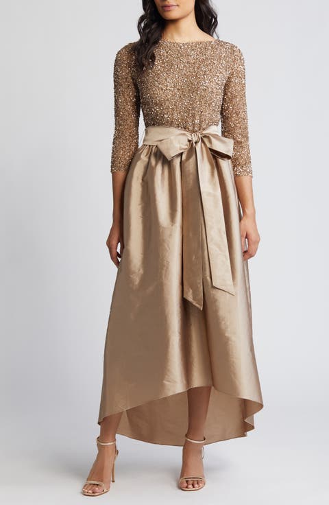 Beaded Bodice Taffeta A-Line Gown