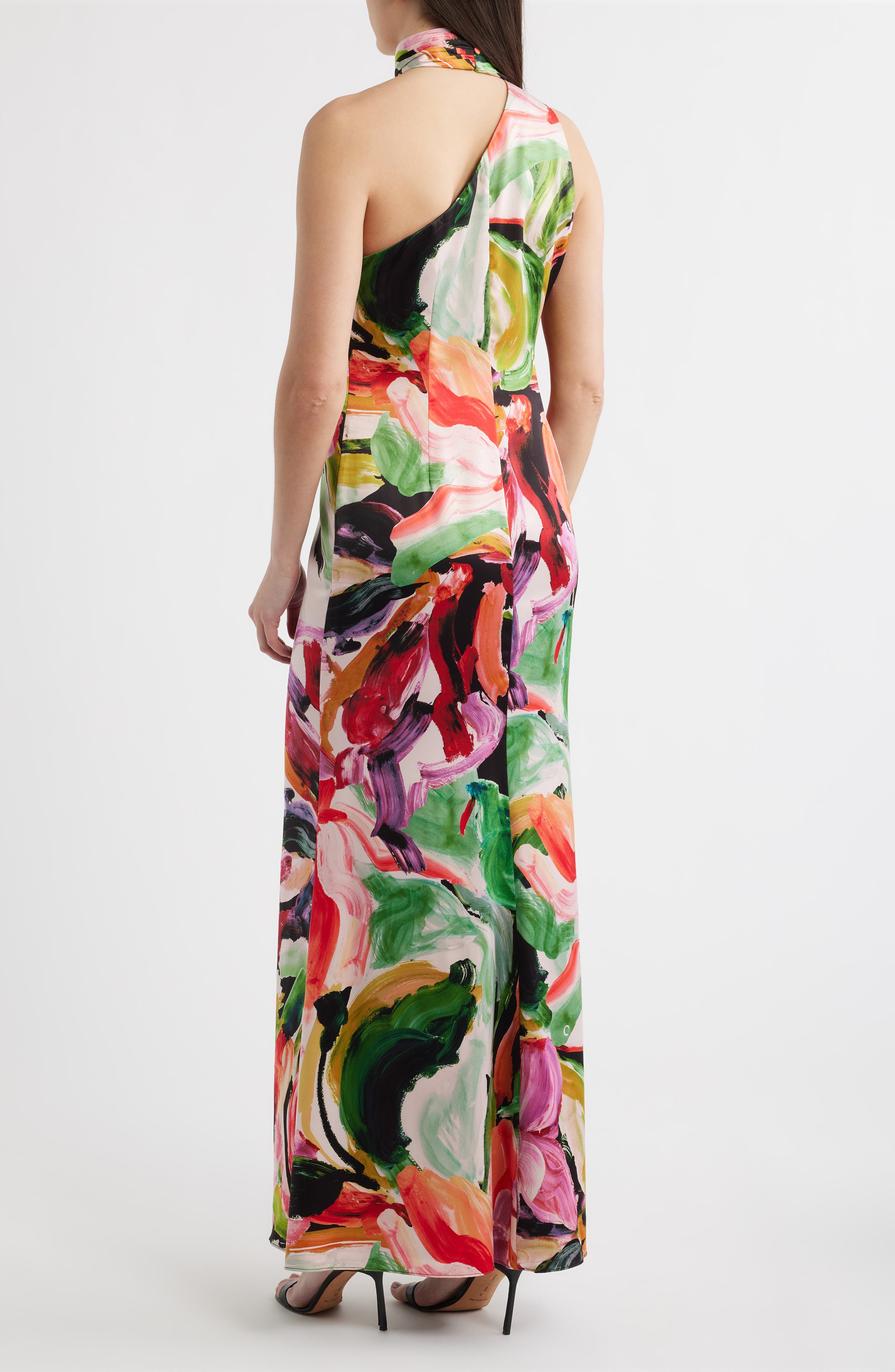 Abstract Painterly One-Shoulder Cocktail Dress - image 2