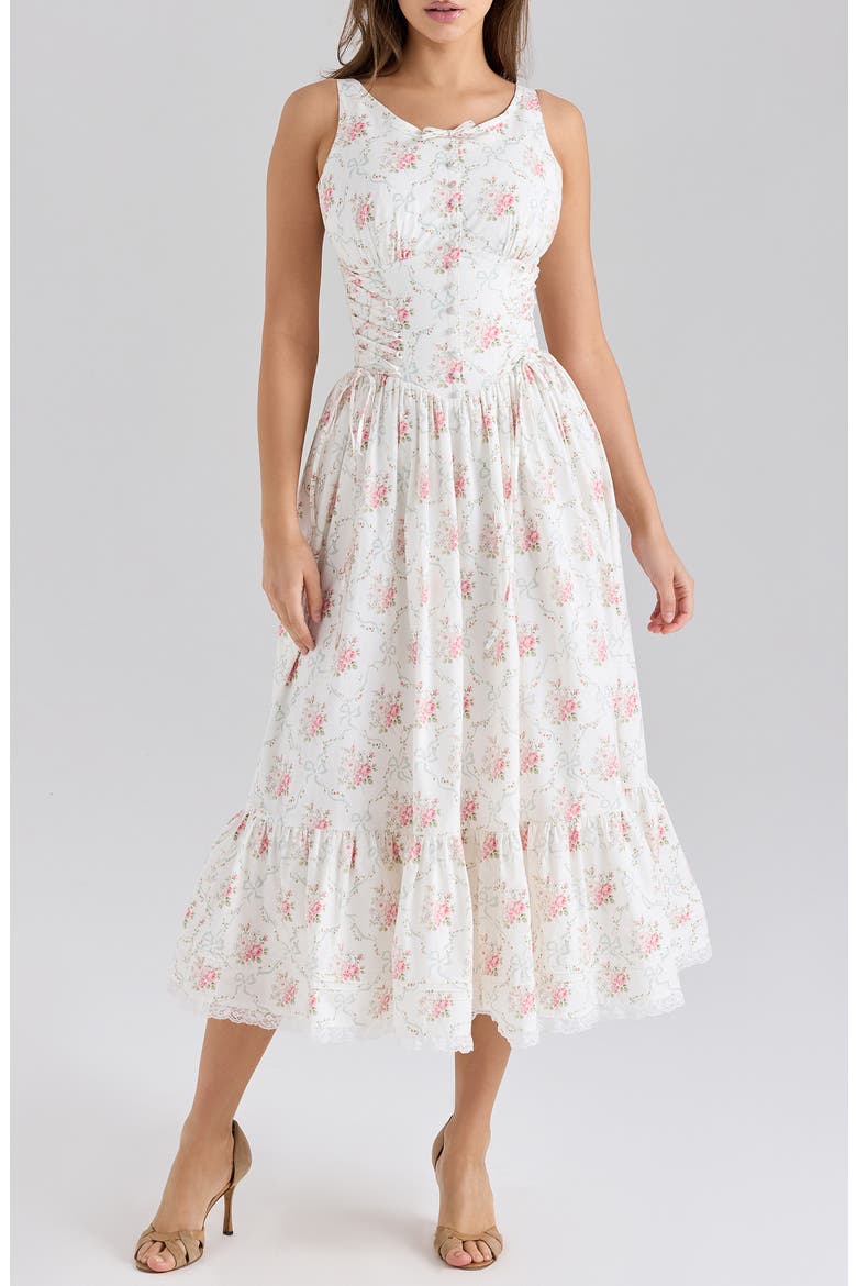 Sienna Floral Print Midi Dress, Main, color, CREAM ROSE