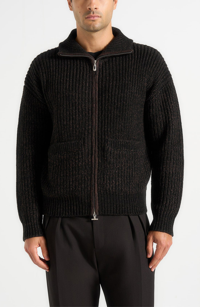 Manière De Voir Jamie Unisex Speckled Wool Zip Through Jacket, Alternate, color, Black