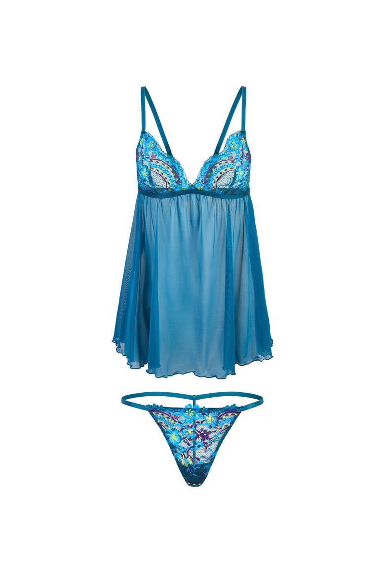 Anatta Babydoll & G-String Set Lingerie, Alternate, color, Floral blue