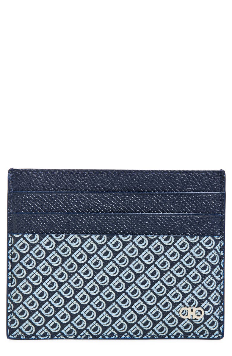 FERRAGAMO Micro Gancio Card Holder, Main, color, New Navy Nero