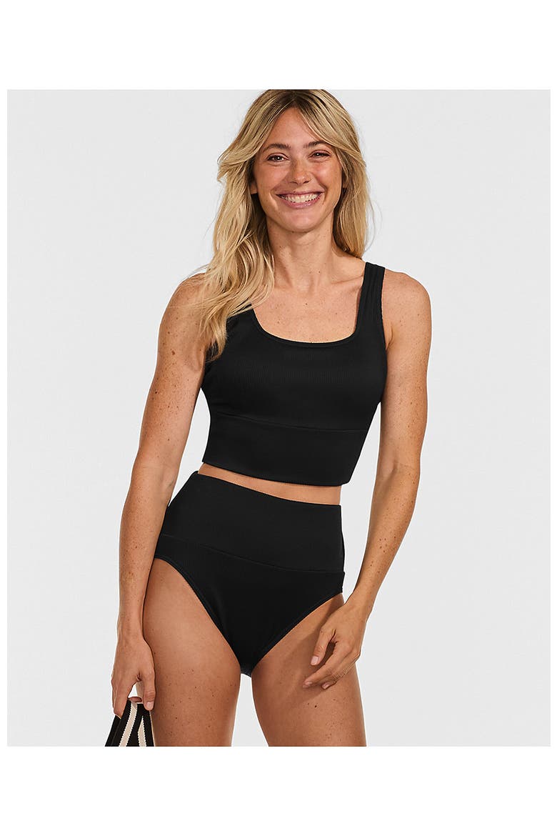 Tugless Tankini Top and High Waisted Bottom Swimsuit Set, Alternate, color, Black Ottoman