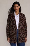 Lands' End Fuzzy Jacquard Cardigan Jacket Sweater