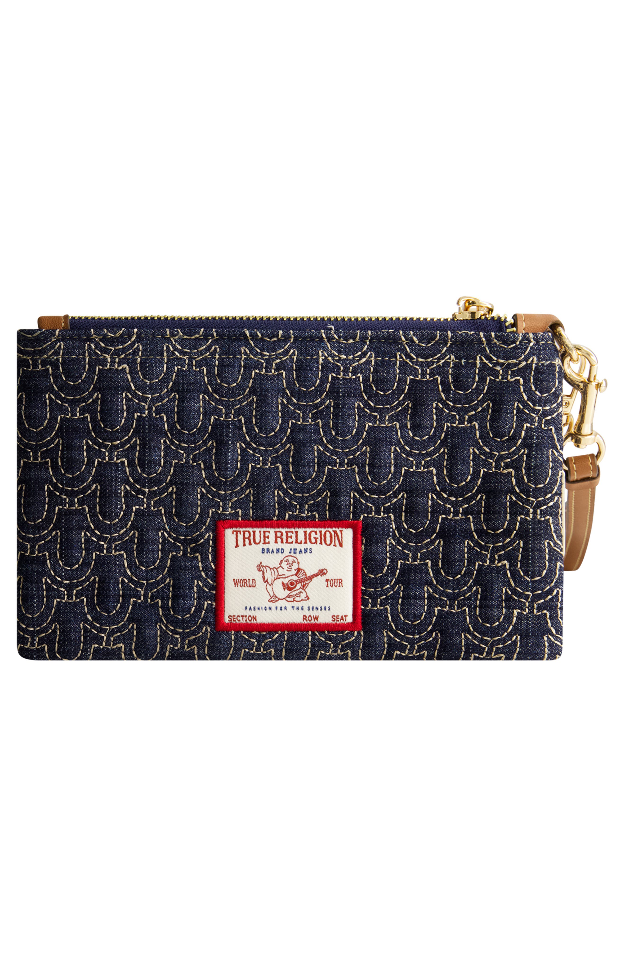 Quilted Horseshoe Wristlet Pouch, Alternate, color, DARK DENIM