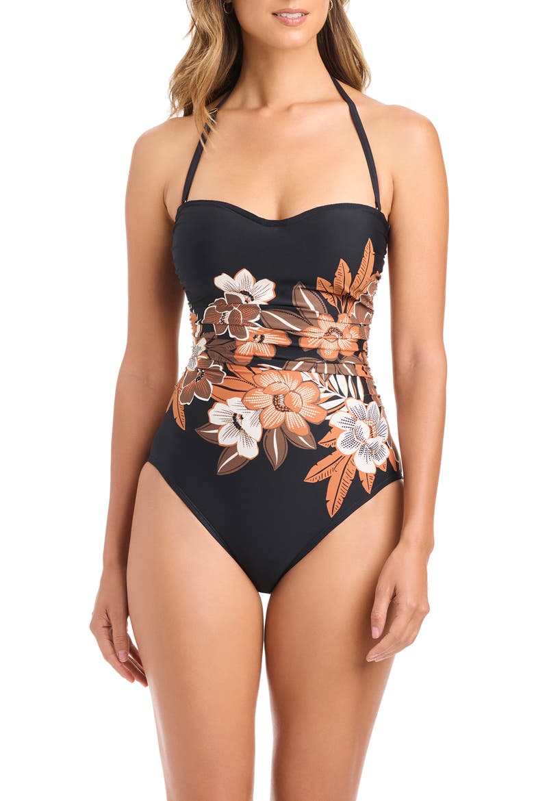 Shirred One-Piece Swimsuit, Main, color, BLACK