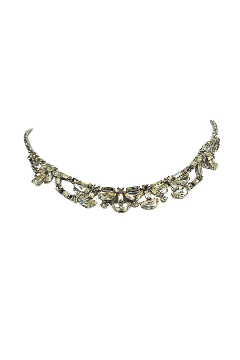 Vintage 1950s Rhinestone Necklace, Alternate, color, Silver