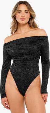 Popilush Shapewear Metallic Knit Long Sleeve Slimming Bodysuit