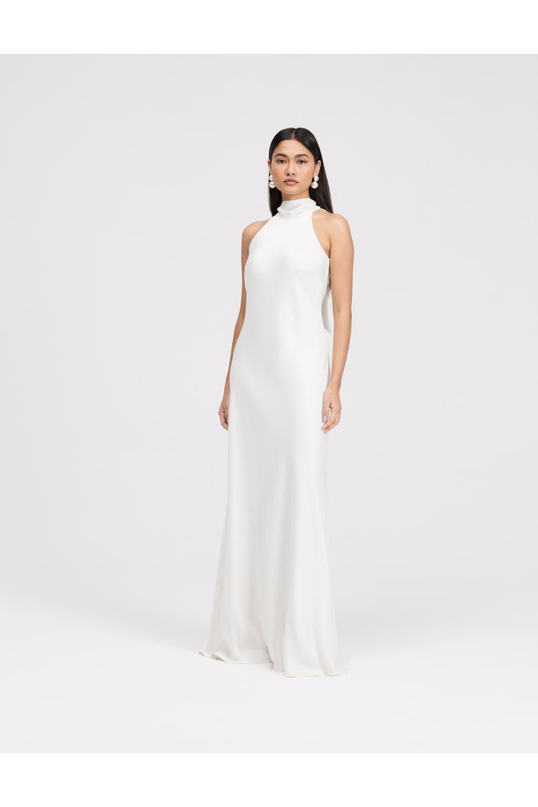 Angelica High Neck Satin Maxi Dress, Main, color, Ivory
