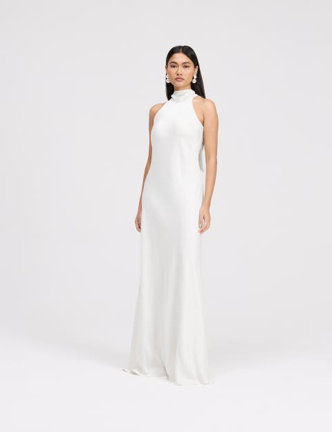 Angelica High Neck Satin Maxi Dress