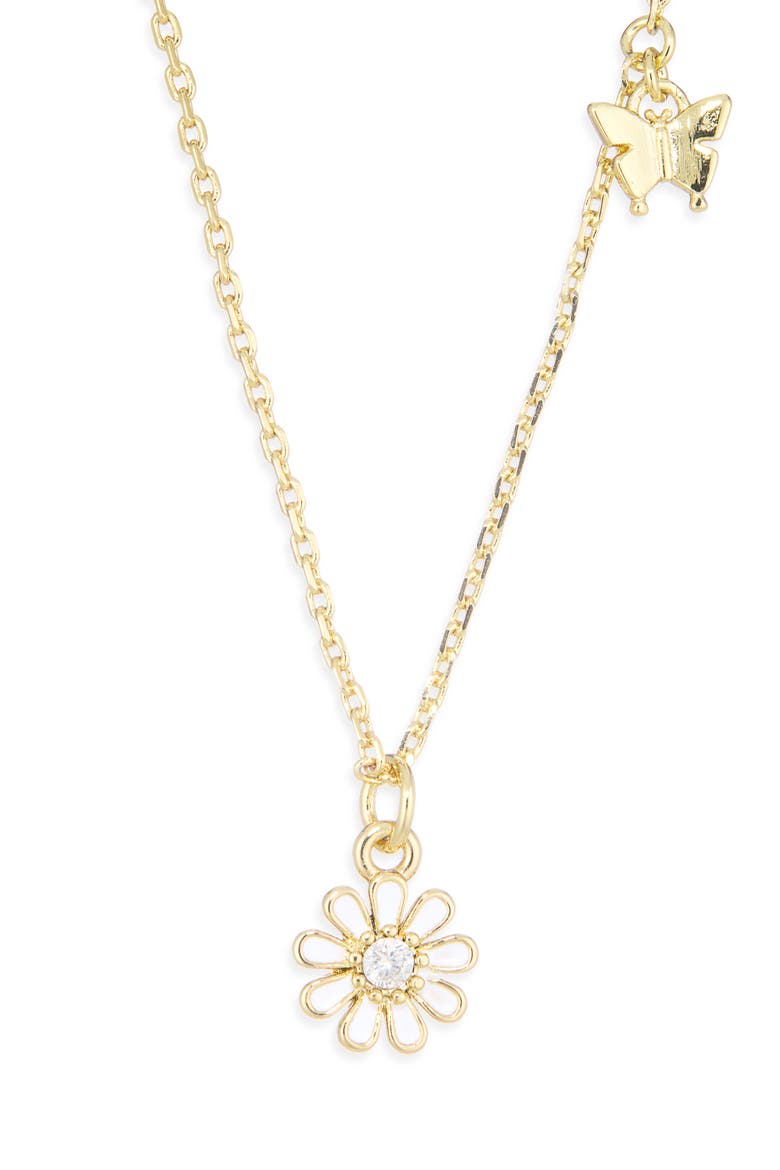 Flower & Butterfly Pendant Necklace, Alternate, color, WHITE