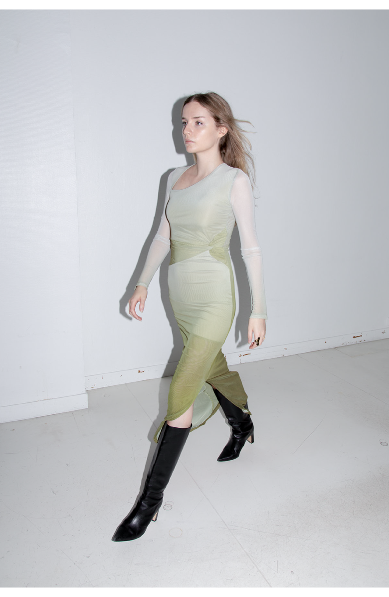 SAEMDI Gradient Mesh Dress, Alternate, color, Olive Green Gradient