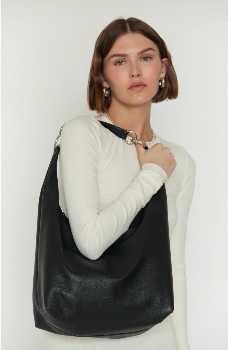 HYER GOODS Leather Convertible Hobo Ring Bag, Alternate, color, Black/Silver