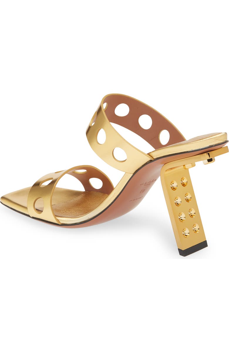 Alaïa Perforated Metallic Square Toe Sandal, Alternate, color,