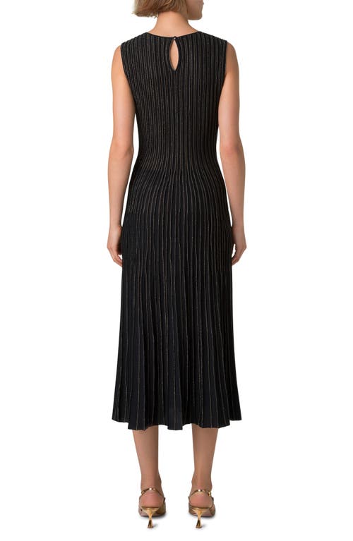 Akris Metallic Pinstripes Knit Sleeveless Midi Dress In Black-gold