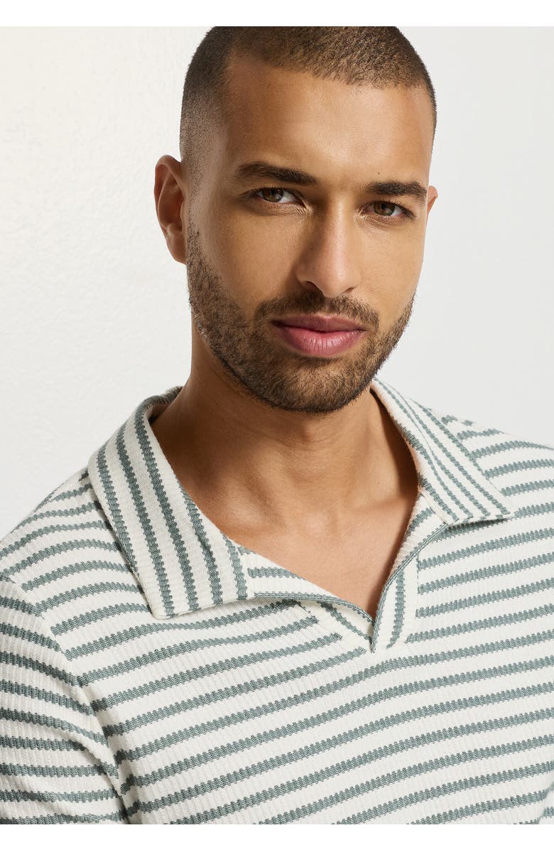 Hanro Travelwear Organic Cotton Collared Top, Alternate, color, Studio Green Stripes