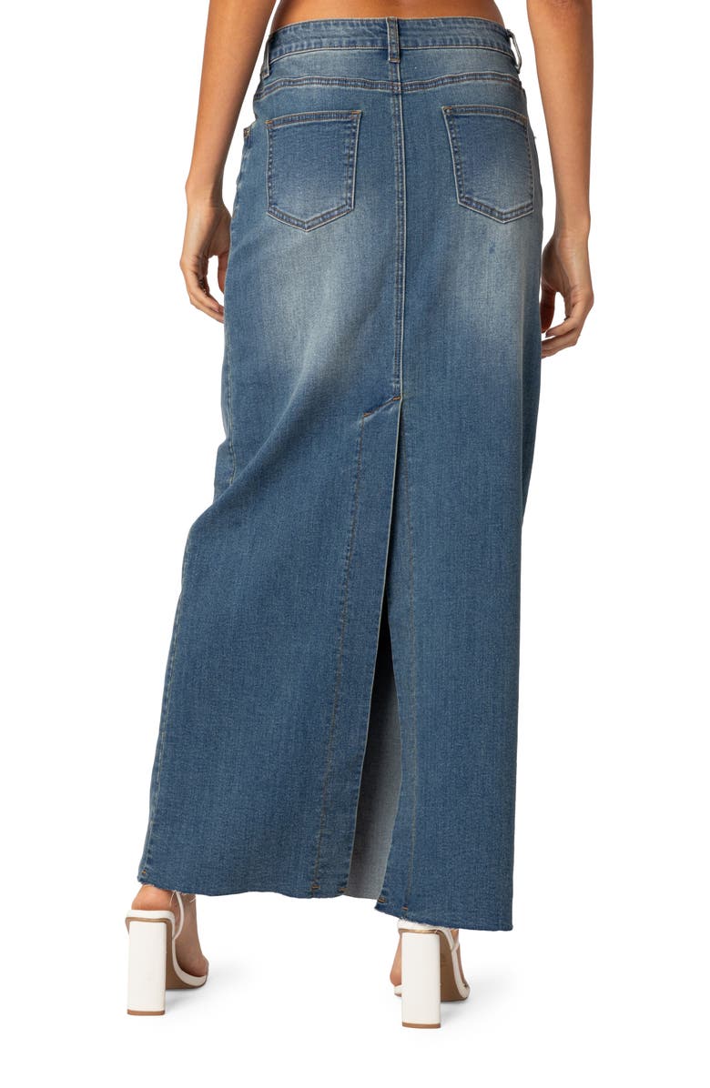 EDIKTED Elowyn Denim Maxi Skirt with Back Slit Detail, Alternate, color, Blue