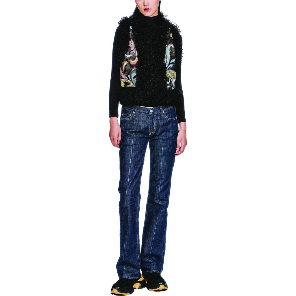 Anna Sui Tapestry Faux Fur Trim Vest In Black